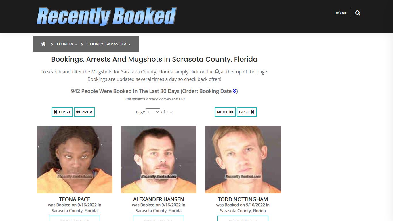 Recent bookings, Arrests, Mugshots in Sarasota County, Florida